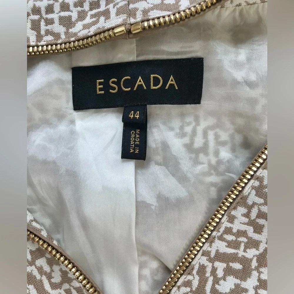 ESCADA M Tan & Cream print Gold Zipper detail Moto vibe Size EU 44 jacket blazer - Picture 7 of 15